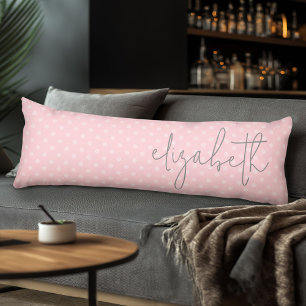Trendy Polka Dot blush pink script gray name Body Pillow