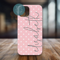 Trendy Polka Dot blush pink script gray name