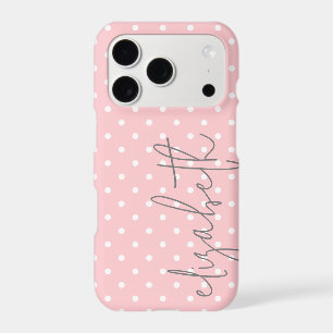 Trendy Polka Dot blush pink script gray name Iphone 18 Pro Case