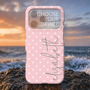 Trendy Polka Dot blush pink script gray name Iphone 18 Pro Case