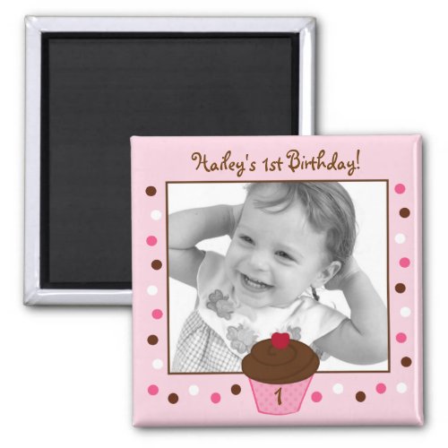 Trendy Polka Dot Cupcake Birthday Favor Magnets