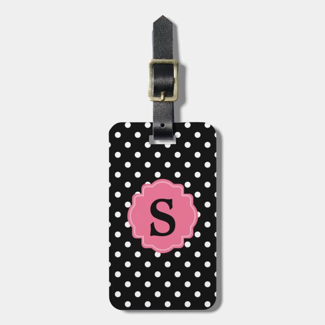Trendy Polka Dot Pattern Monogram Luggage Tag (Front Vertical)