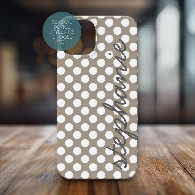Trendy Polka Dot Pattern with personalized name Case-Mate iPhone Case (Personalized Phone Case with Polka Dots and Custom Name)