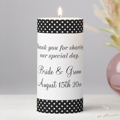 Trendy polkadot wedding black  white table decor pillar candle