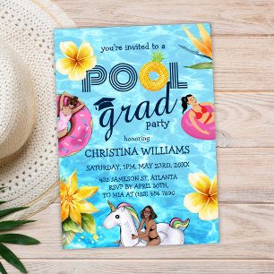 Trendy Pool Grad Party High School Graduation Invitation