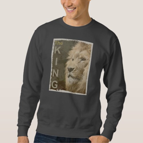 Trendy Pop Art Lion Head The King Front Print Mens Sweatshirt