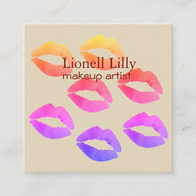Trendy Pop Makeup Artist Square Business Card (Front)