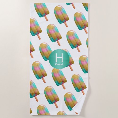 Trendy Popsicle Pattern with Monogram Beach Towel
