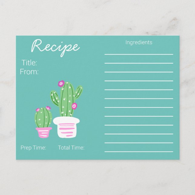 Trendy Potted Cactus Recipe Postcard (Front)