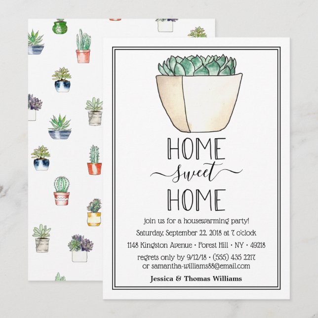 Trendy Potted Succulent Plant Housewarming Party Invitation (Front/Back)