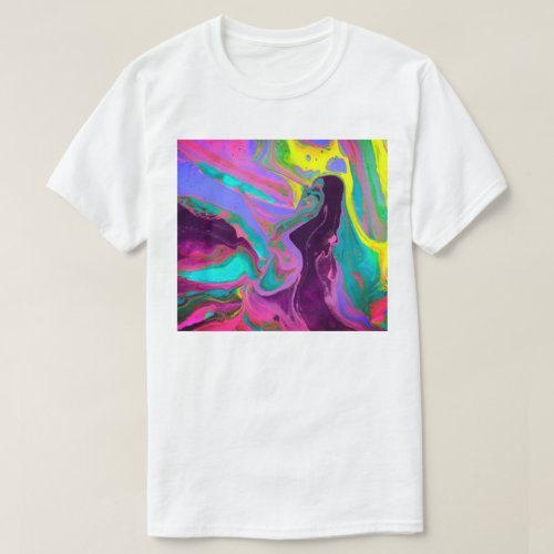 Trendy Poured Paint  Purple Turquoise Lime Green T_Shirt