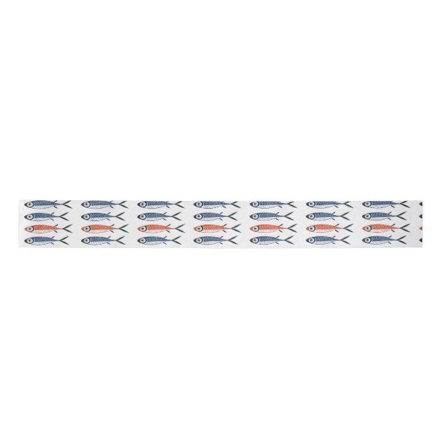 Trendy Preppy Mediterranean Sardine Fish Satin Ribbon (Front)