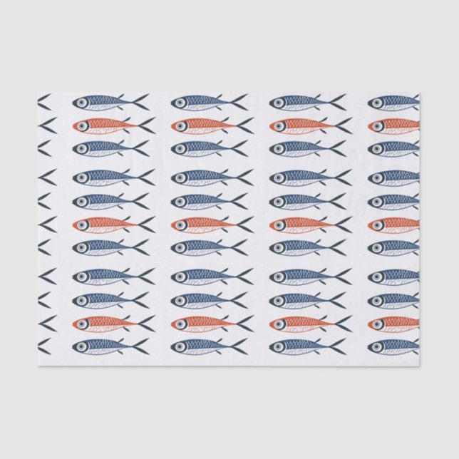 Trendy Preppy Mediterranean Sardine Fish Tissue Paper (Front)