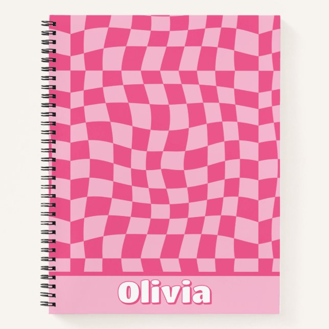Trendy Preppy Pink Checkered Notebook (Front)
