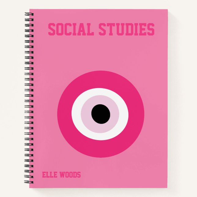 Trendy Preppy Pink School Subject Notebook (Front)