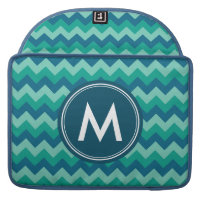Trendy Preppy Teal Blue Chevron Monogram MacBook Pro Sleeve