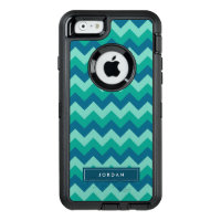 Trendy Preppy Teal Blue Chevron Monogram OtterBox Defender iPhone Case