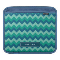Trendy Preppy Teal Blue Chevron Monogram Sleeve For iPads