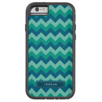 Trendy Preppy Teal Blue Chevron Monogram Tough Xtreme iPhone 6 Case