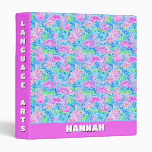 Trendy Preppy Tropical Flamingos  3 Ring Binder