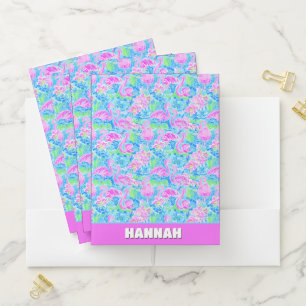 Trendy Preppy Tropical Flamingos Pocket Folder