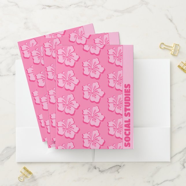 Trendy Preppy Tropical Floral School Subject  Pocket Folder (In Situ)
