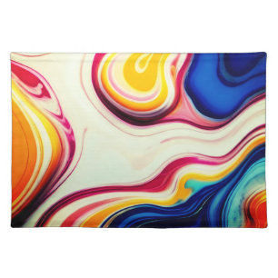 Trendy pretty Blue Pink yellow white faux marble Cloth Placemat
