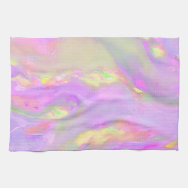 Trendy pretty colorful abstract waves kitchen towel (Horizontal)