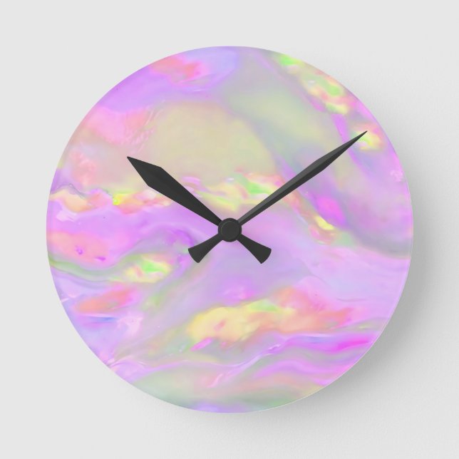 Trendy pretty colorful abstract waves round clock (Front)