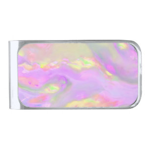 Trendy pretty colorful abstract waves silver finish money clip