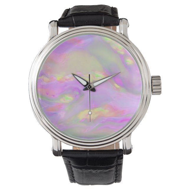 Trendy pretty colorful abstract waves watch (Front)