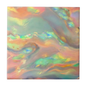 Trendy pretty colorful faux holographic opal ceramic tile