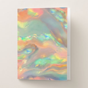 Trendy pretty colorful faux holographic opal pocket folder