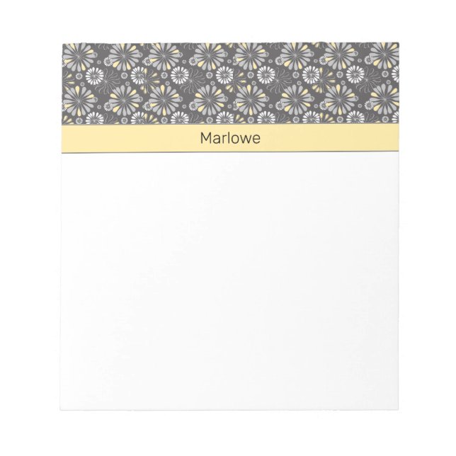 Trendy Pretty Gray and Yellow Floral  Notepad (Front)