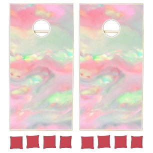Trendy pretty pink colorful absract waves cornhole set