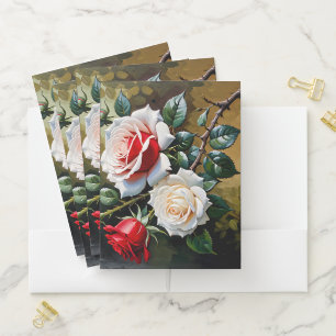 Trendy Pretty pink white red roses oil painting Pocket Folder