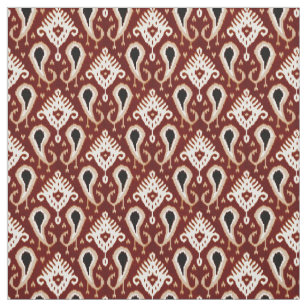 Trendy Pretty Taupe Red Brown Ikat Tribal Pattern Fabric