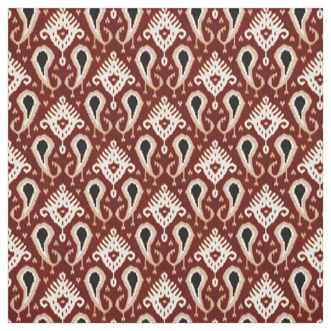 Trendy Pretty Taupe Red Brown Ikat Tribal Pattern Fabric (Swatch)