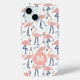 Trendy Princess Flamingo Pattern Monogram iPhone 15 Case