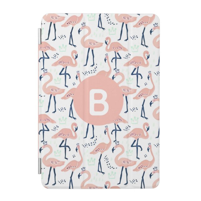 Trendy Princess Flamingo Pattern Monogram iPad Mini Cover (Front)