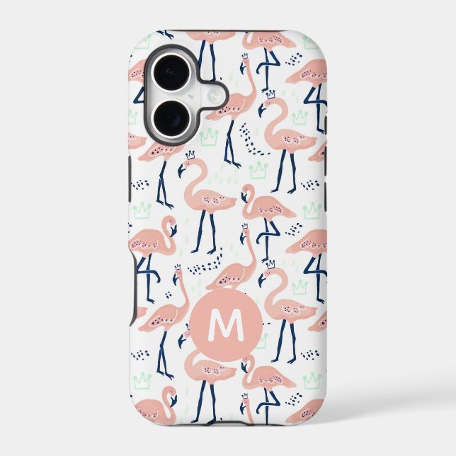 Trendy Princess Flamingo Pattern Monogram Iphone Case (Back)