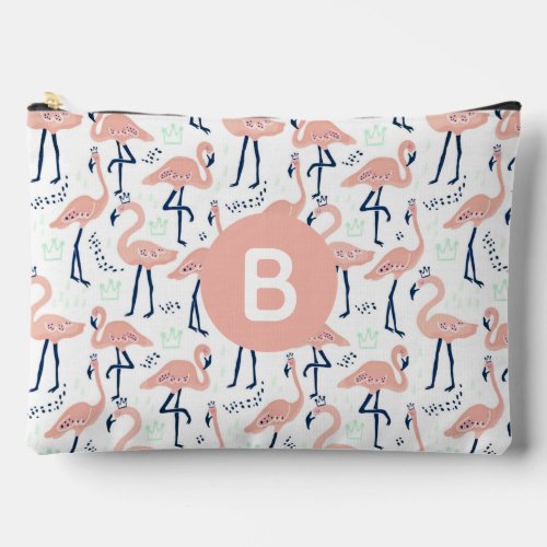 Trendy Princess Flamingo Pattern Monogram Pink Accessory Pouch