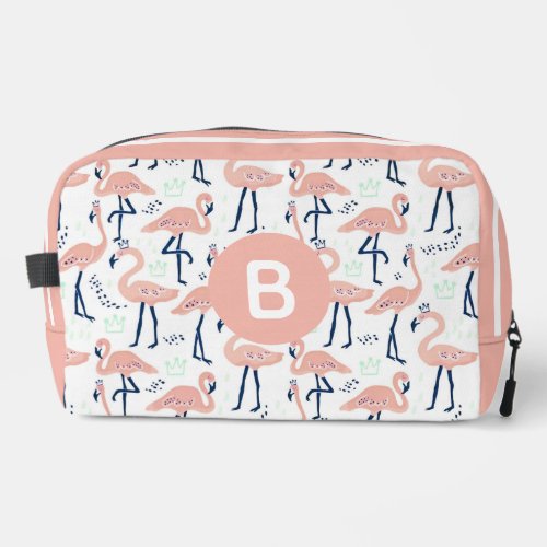 Trendy Princess Flamingo Pattern Monogram Pink Dopp Kit