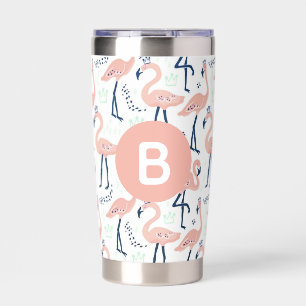 Trendy Princess Flamingo Pattern Monogram Pink Insulated Tumbler