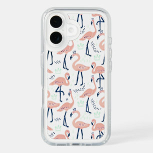 Trendy Princess Flamingo Pattern iPhone 16 Case