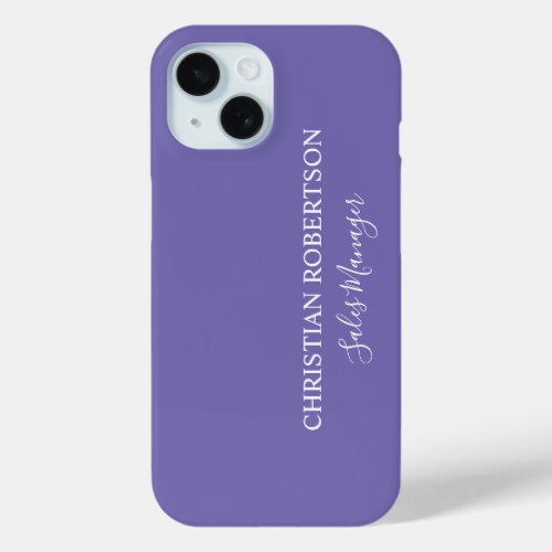 Trendy Professional Chic Periwinkle Color Modern iPhone 15 Case