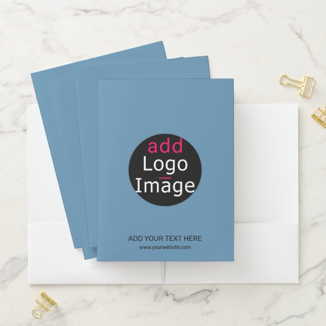 Trendy Professional Custom Business Dusty Blue Pocket Folder (In Situ)