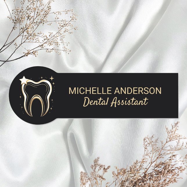  Trendy Professional Dental Assistant Black Gold Name Tag (Creator Uploaded)