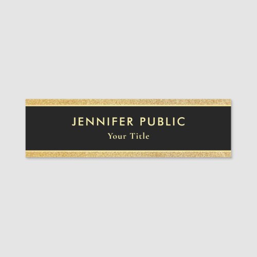 Trendy Professional Elegant Black And Gold Glitter Name Tag