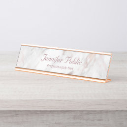 Trendy Professional Elegant Rosegold Marble Modern Desk Name Plate